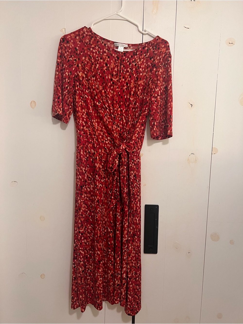London Times Red Multi Floral Tie-Waist Midi Dress